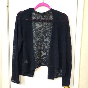 J.Jill Black Lace Open Front Throw Over Cardigan Sweater sizeXL Long Sleeve